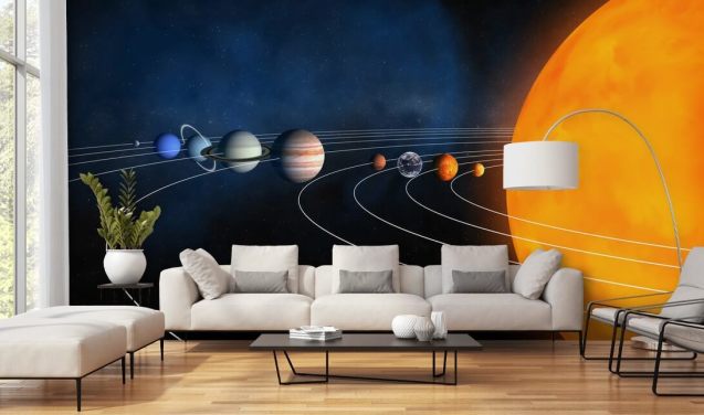 pedagogisk planet tapetväggmålning som heter Complete Solar System för barnens sovrum och skolor