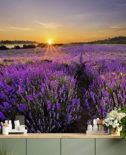 Lilla Lavendel Field med Sunset Bag Lilla Lavendel Field med Sunset Bag