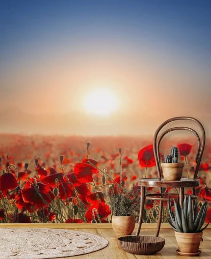 Red Poppies in a Field Wall Mural Red Poppies in a Field Wall Mural