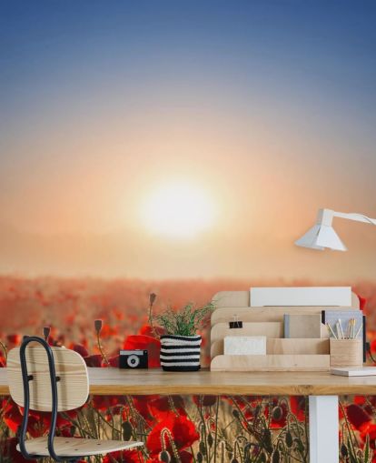 Papier Peint Fresque Coquelicots rouges dans un champ Papier Peint Fresque Coquelicots rouges dans un champ