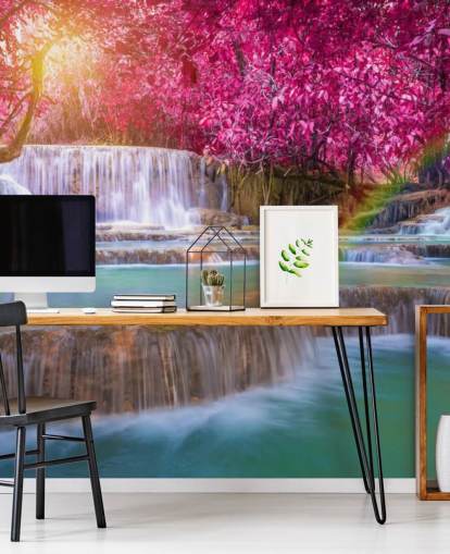 carta da parati murale con cascata rosa e blu chiamata Blossom Waterfall per case, uffici e aziende carta da parati murale con cascata rosa e blu chiamata Blossom Waterfall per case, uffici e aziende