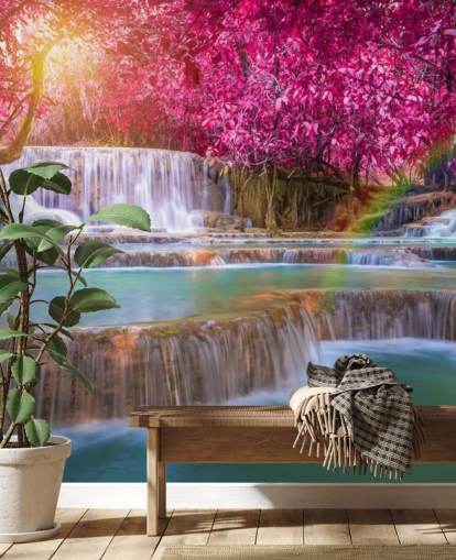 pink and blue waterfall wallpaper mural called Blossom Waterfall for homes, offices and businesses pink and blue waterfall wallpaper mural called Blossom Waterfall for homes, offices and businesses