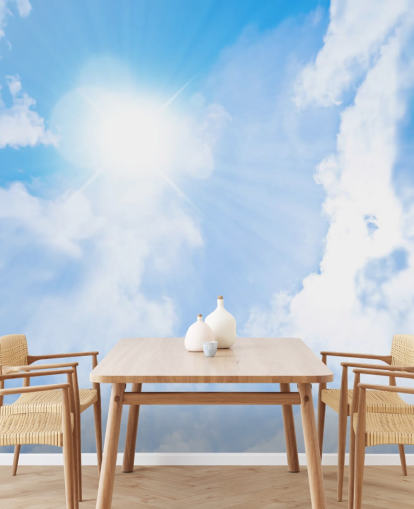 carta da parati murale con cielo blu e bianco chiamato Sunlight Through Clouds per camere da letto, salotti e uffici domestici carta da parati murale con cielo blu e bianco chiamato Sunlight Through Clouds per camere da letto, salotti e uffici domestici