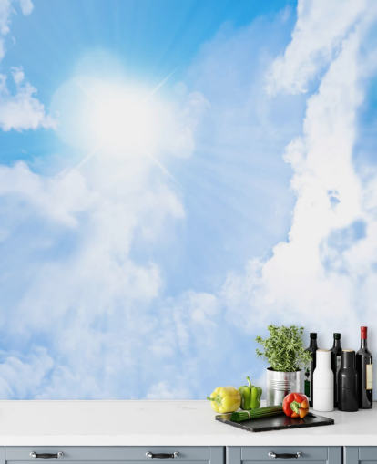 blue and white sky wallpaper mural called Sunlight Through Clouds for bedrooms, living rooms and home offices blue and white sky wallpaper mural called Sunlight Through Clouds for bedrooms, living rooms and home offices