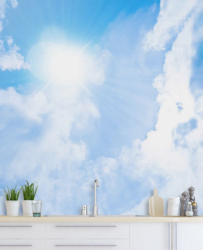 mural de papel de parede de céu azul e branco chamado Sunlight Through Clouds para quartos, salas de estar e escritórios domésticos mural de papel de parede de céu azul e branco chamado Sunlight Through Clouds para quartos, salas de estar e escritórios domésticos