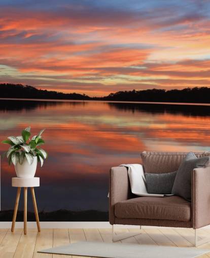 Pink and Blue Sunset Over River Wall Mural Pink and Blue Sunset Over River Wall Mural