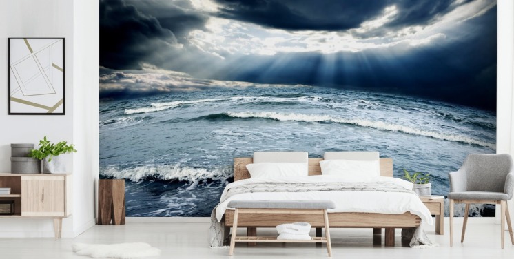 Stormy Blue Ocean Sky and Waves Wallpaper
