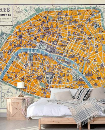 Papel de Parede Laranja Mapa de Paris Papel de Parede Laranja Mapa de Paris