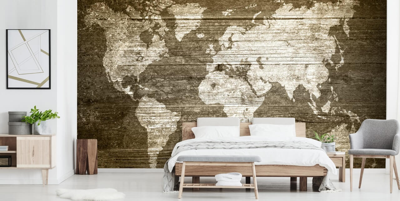 Map Painted onto Wood Panels Wallpaper Map Painted onto Wood Panels Wallpaper