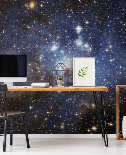 mural de papel de parede espacial azul e dourado chamado LH 95 na Grande Nuvem de Magalhães para quartos mural de papel de parede espacial azul e dourado chamado LH 95 na Grande Nuvem de Magalhães para quartos
