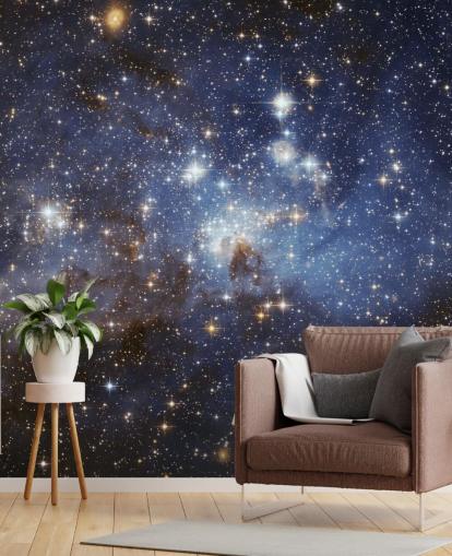 mural de papel de parede espacial azul e dourado chamado LH 95 na Grande Nuvem de Magalhães para quartos mural de papel de parede espacial azul e dourado chamado LH 95 na Grande Nuvem de Magalhães para quartos