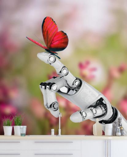 Robot Hand Holding Butterfly Mural Robot Hand Holding Butterfly Mural