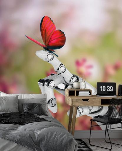 Robot Hand Holding Butterfly Mural Robot Hand Holding Butterfly Mural