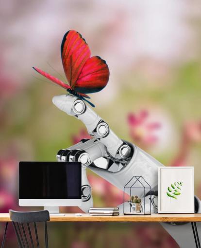 Robot Hand Holding Butterfly Mural Robot Hand Holding Butterfly Mural