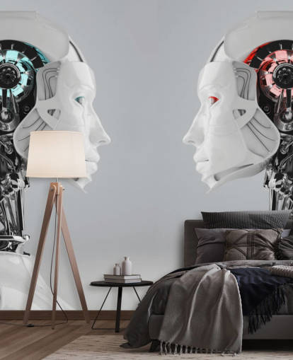 Robot Women Facing Each Other Mural Robot Women Facing Each Other Mural