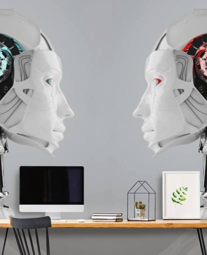 Mural de mulheres robô frente a frente Mural de mulheres robô frente a frente