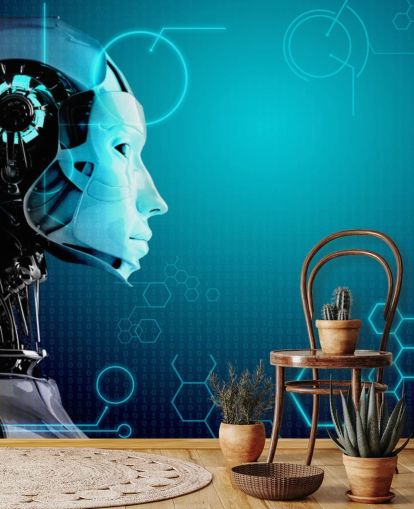 Papel de Parede Perfil Lateral Blue Robot Papel de Parede Perfil Lateral Blue Robot