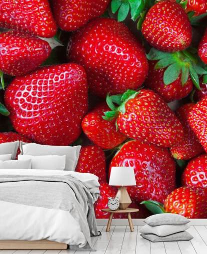 bright red fruit wallpaper mural called Strawberries Fresh for kitchens, cafes and restaurants bright red fruit wallpaper mural called Strawberries Fresh for kitchens, cafes and restaurants