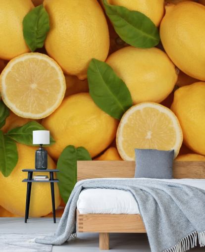 yellow lemon wallpaper mural called Zesty Lemons for kitchens yellow lemon wallpaper mural called Zesty Lemons for kitchens