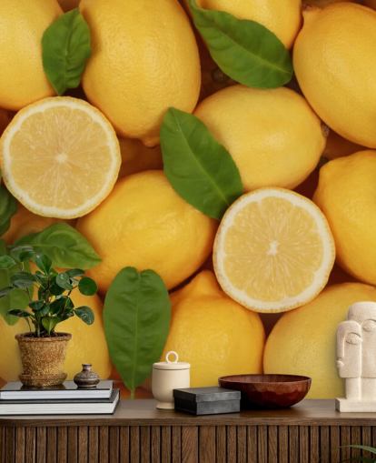 carta da parati murale giallo limone chiamata Zesty Lemons per cucine carta da parati murale giallo limone chiamata Zesty Lemons per cucine
