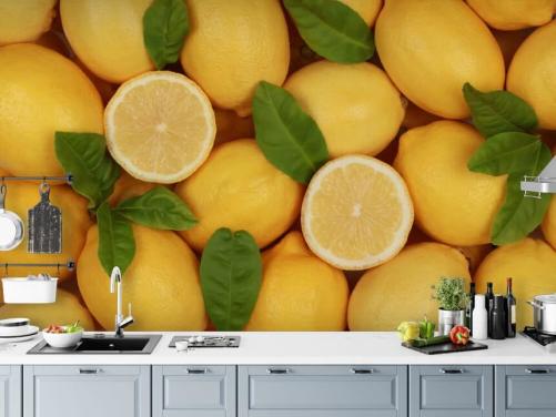 yellow lemon wallpaper mural called Zesty Lemons for kitchens