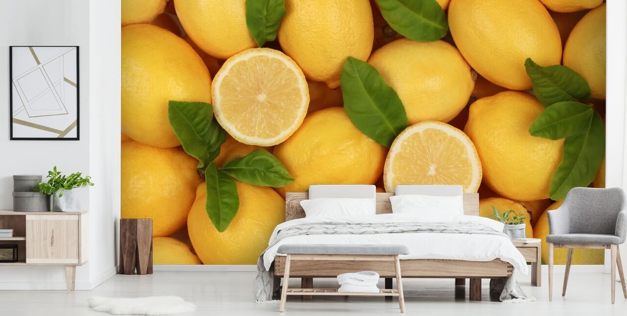 gelbe Zitronentapete namens Zesty Lemons für Küchen