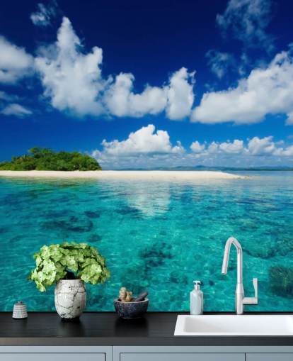 Papel de Parede Águas Azuis e Pequena Ilha Tropical Papel de Parede Águas Azuis e Pequena Ilha Tropical