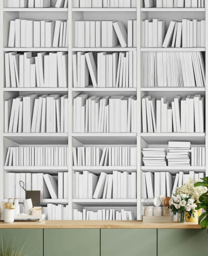 Carta da parati con libri bianchi su una libreria bianca Carta da parati con libri bianchi su una libreria bianca
