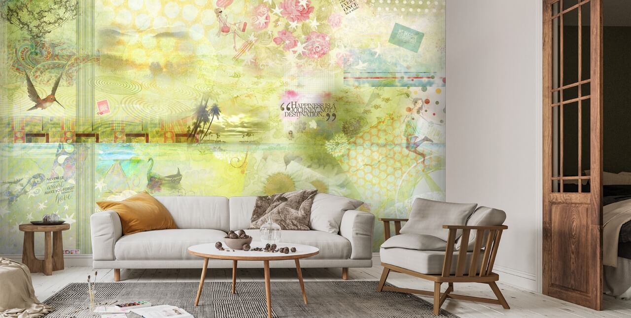 Limegreen Happiness Is a Journey Wallpaper Mural | Wallsauce UK