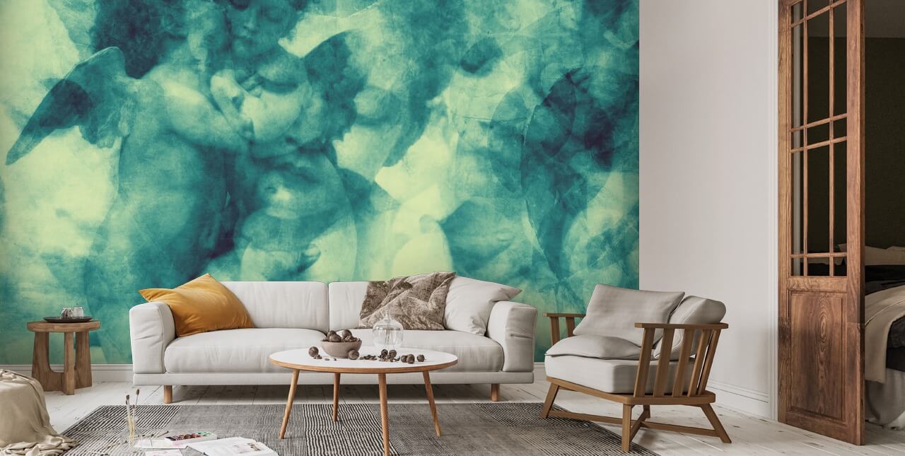 Softly Softly - Turquoise Blue Wall Mural | Wallsauce EU