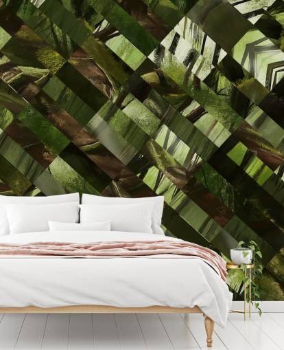 Geometrisch groen hout behang Geometrisch groen hout behang