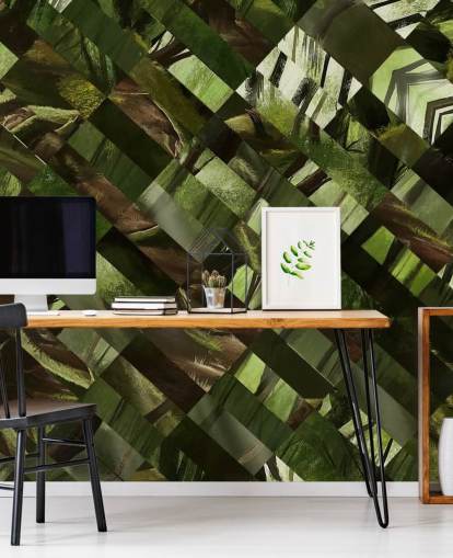 Geometrisch groen hout behang Geometrisch groen hout behang