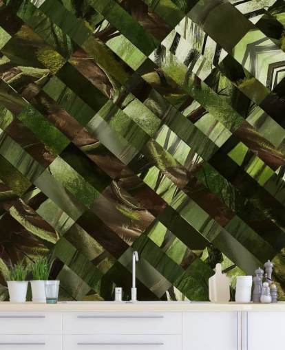 Geometrisch groen hout behang Geometrisch groen hout behang