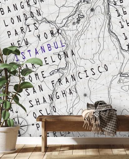 Black and White Map Mural Black and White Map Mural