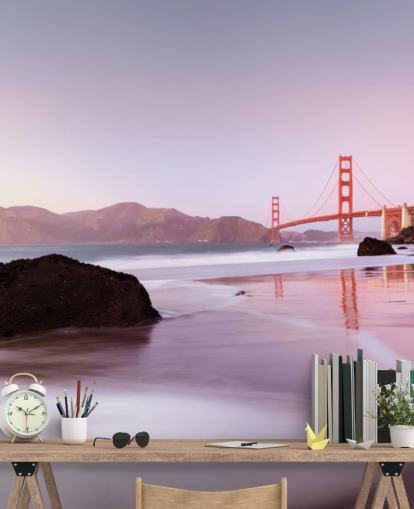 Beach and San Francisco Red Bridge Wall Mural Beach and San Francisco Red Bridge Wall Mural