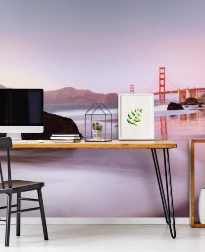 Beach and San Francisco Red Bridge Wall Mural Beach and San Francisco Red Bridge Wall Mural