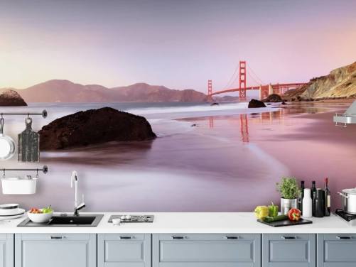 Beach and San Francisco Red Bridge Wall Mural