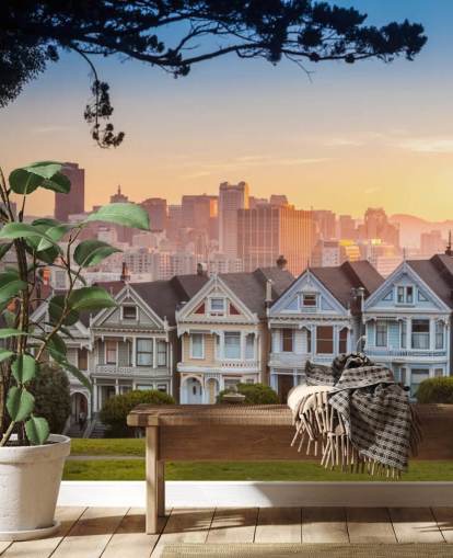 Famous view of San Francisco at Alamo Square wallpaper Famous view of San Francisco at Alamo Square wallpaper