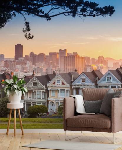 Berømt udsigt over San Francisco på Alamo Square tapet Berømt udsigt over San Francisco på Alamo Square tapet