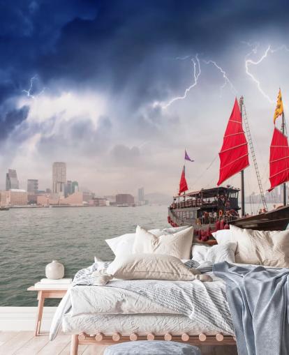 båt på sjøen av hong kong tapet båt på sjøen av hong kong tapet