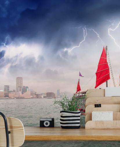 båt på havet av hong kong tapeter båt på havet av hong kong tapeter