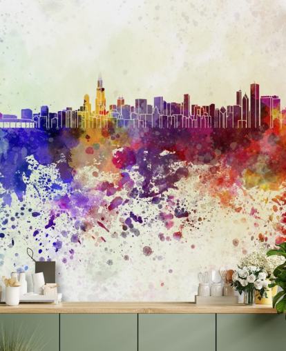 färgglada abstrakt Chicago stadsbild väggmålning färgglada abstrakt Chicago stadsbild väggmålning