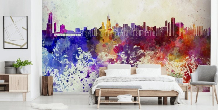 kleurrijke abstracte chicago cityscape muurschildering