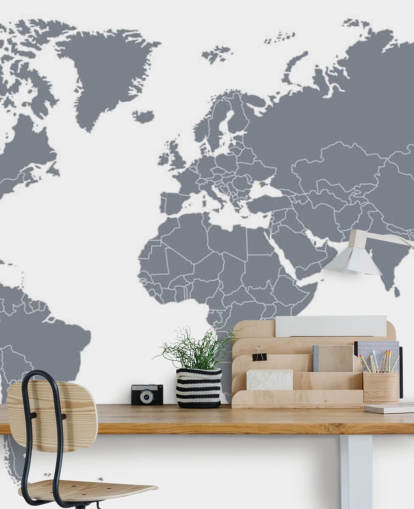 Grey World Map Wall Mural Grey World Map Wall Mural