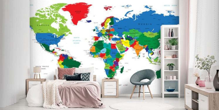 colourful world map wall mural called Bright World Map
