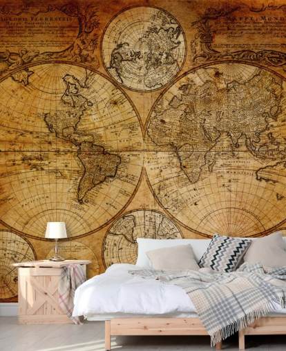 brun anpassad vintage världskarta tapeter väggmålning kallad Old Globe Map 1746 för kontor brun anpassad vintage världskarta tapeter väggmålning kallad Old Globe Map 1746 för kontor