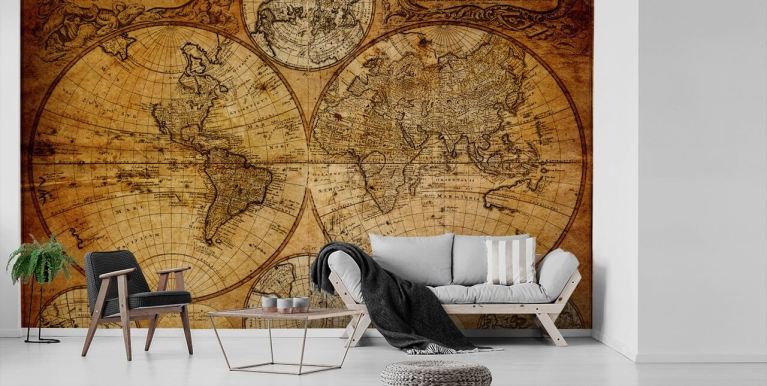3D Look Kids World Map with Compass Wallpaper Mural • Wallmur®