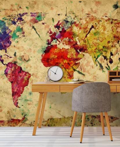 colourful customisable map wallpaper mural called Colourful Vintage Map for home offices, dining rooms and kid's bedrooms colourful customisable map wallpaper mural called Colourful Vintage Map for home offices, dining rooms and kid's bedrooms