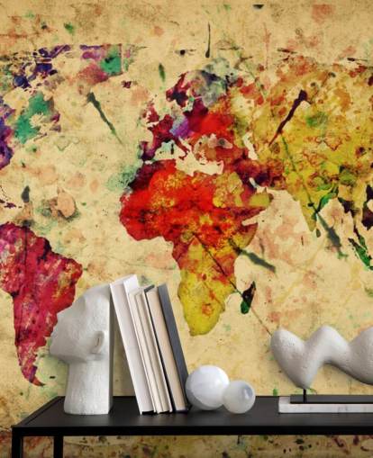 colourful customisable map wallpaper mural called Colourful Vintage Map for home offices, dining rooms and kid's bedrooms colourful customisable map wallpaper mural called Colourful Vintage Map for home offices, dining rooms and kid's bedrooms
