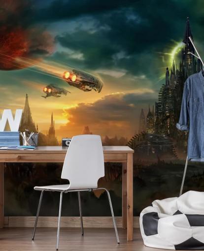 Fantasy-Schloss mit Raumschiffen Wallpaper Fantasy-Schloss mit Raumschiffen Wallpaper